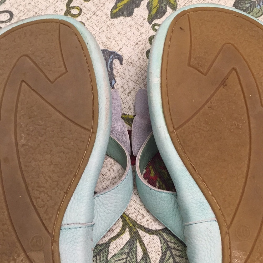 Mint Leather Rhinestone Butterfly Flip Flops - Picture 5 of 7